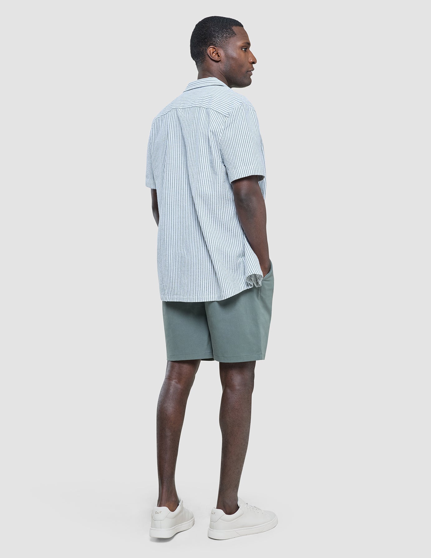 Seersucker Short Sleeve Shirt Green Stripes